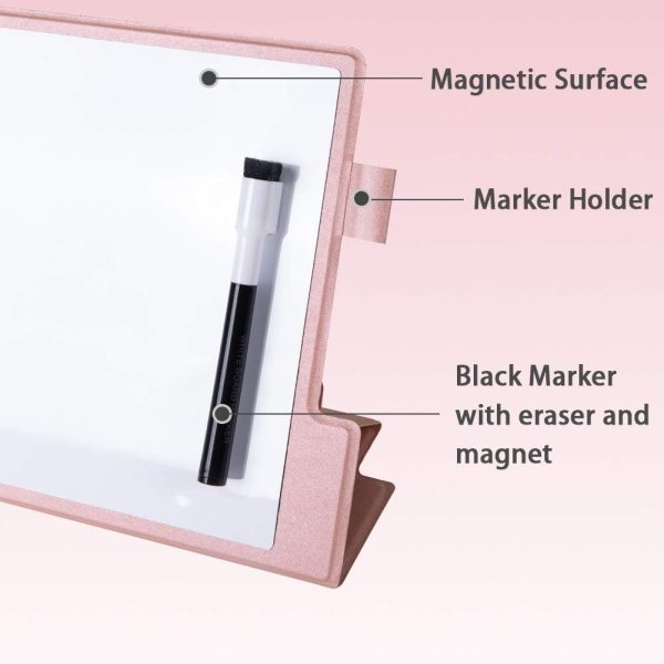 Portable Small White Board Dry Erase Board with Stand 9" x 12" Magnetic Whiteboard Desktop Small Whiteboard with Pink PU Cover Case for Kids, Adult, Office, Home, School - Image 2