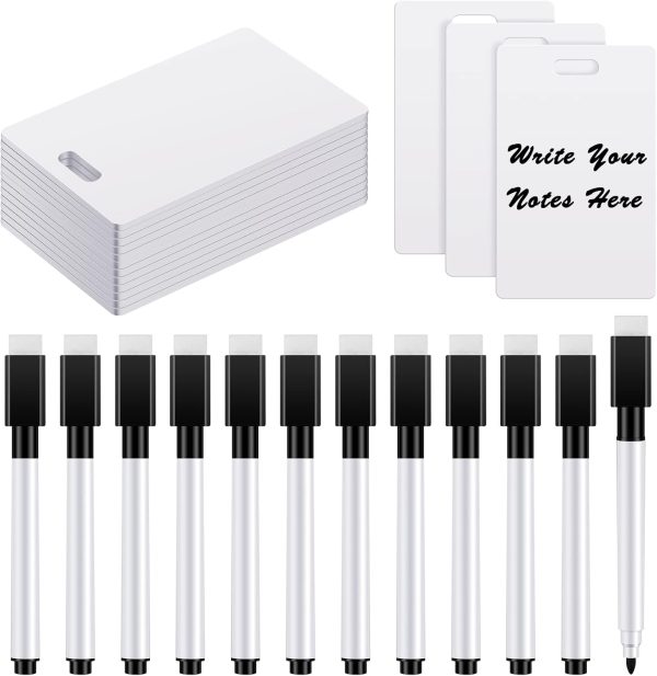 24 Packs Pocket Sized Erasable Notepad Badge Accessory 12 Pieces Mini Whiteboard Clipboard Hangs with Badge Mini Whiteboard Small Dry Erase Board with 12 Pieces Dry Erase Marker for Office School