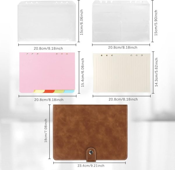 A5 Binder Refillable Planner Notebook 6 Ring PU Leather Binder Journal with Pockets, Dividers, Refill Paper Brown - Image 2