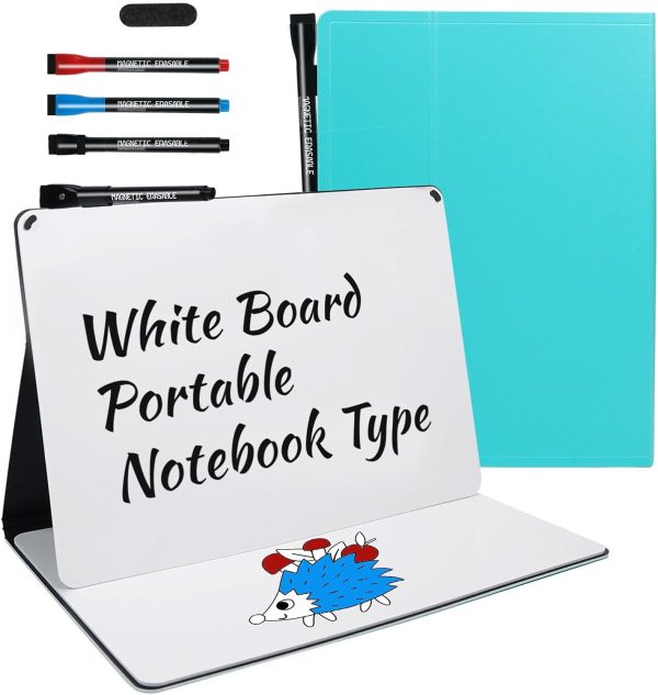 Small White Board Dry Erase Board, Double Sided Folding Whiteboard with Pen, Mini Portable Reusable Notebook for Study, Meeting, Doodling, Planning, Office and Home Supplies Desktop Accessories