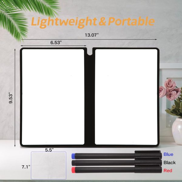 Portable Small WhiteBoard, 9.5" x 7" Mini Magnetic Dry Erase Board, Erasable Notebook with 3 Color Marker Pens & 1 Eraser for Clear (Grey) - Image 2