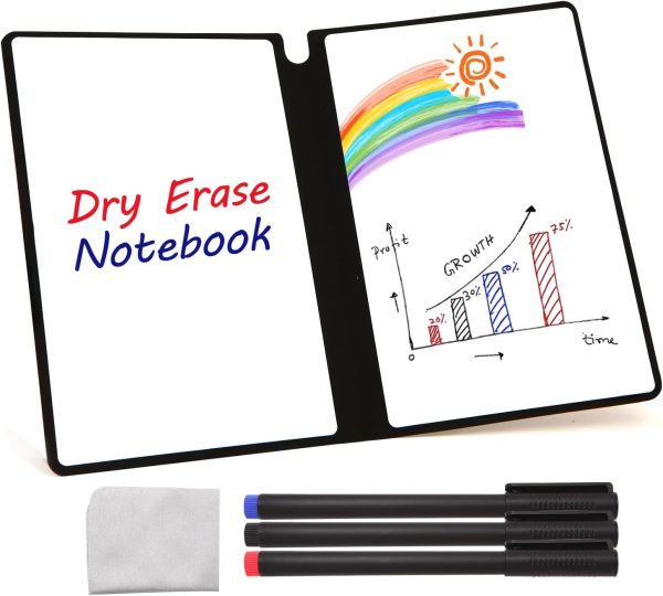 Portable Small WhiteBoard, 9.5" x 7" Mini Magnetic Dry Erase Board, Erasable Notebook with 3 Color Marker Pens & 1 Eraser for Clear (Grey)