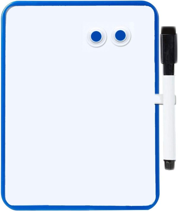 Magnetic Dry Erase Board 6" x 8" with Magnetic Marker and 2 Magnets - Mini Whiteboard for School Locker, Fridge, Office, Home (Blue Framed)
