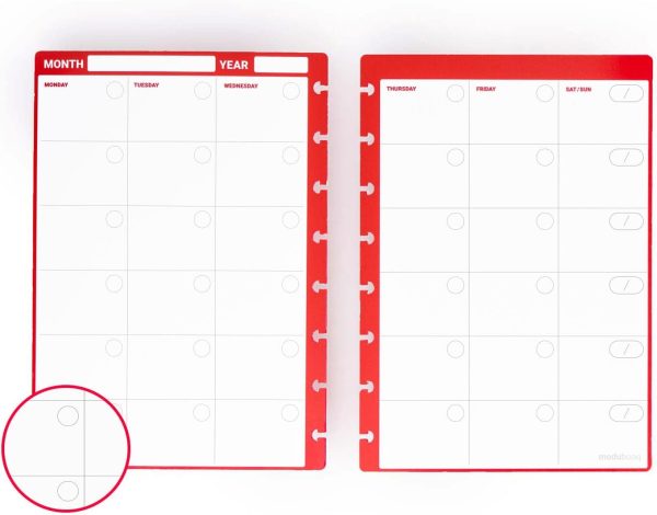 32 red monthly reusable discbound 3 pages - inserts with month planners for smart notebook - A5