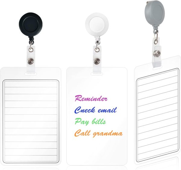 3 Pieces 3”*5” Erasable Notepad Badge with Retractable Badge Reel or Clip Dry-Erase Notepad Pocket Sized Erasable Notepad (Retractable)