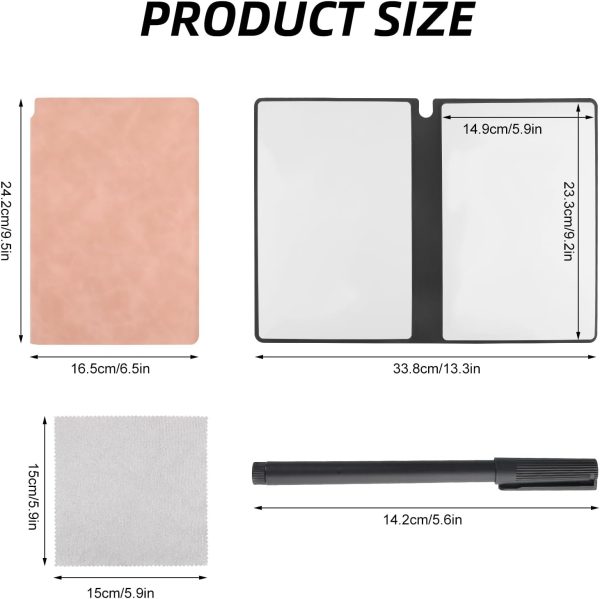 Reusable A5 Dry Erase Notebook Include a Wipeable Pen and Rag,9.4x6.5 Inch Erasable Notebook Whiteboard Notebook,Wipeable Notebook PU Hardcover for Office and Taking Notes(Pink) - Image 2