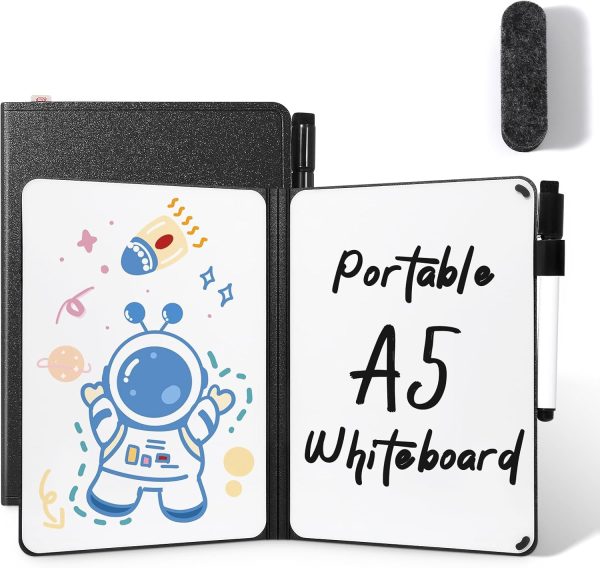 Portable White Board Dry Erase, Double Sided Folding Whiteboards with Pen, Mini Portable Dry Erase Board for Study, Meeting, Doodling, Planning, Black