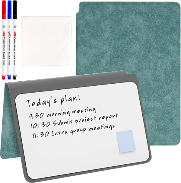 Whiteboard Notebook, Portable Dry Erase Board Fineliner Pens, PU Cover Erasable Handheld White Board Reusable Drawing Notebook Easel Pad for Meeting Business Office School (Blue)