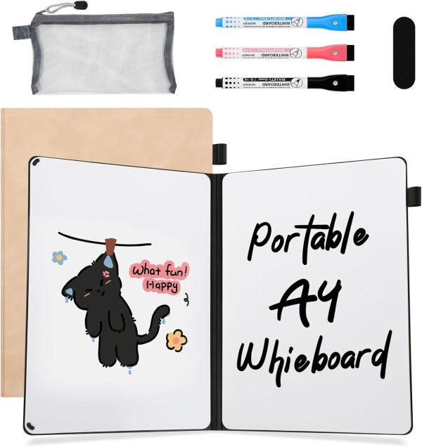Small White Board Dry Erase, Double Sided Folding Whiteboards with 3 Pens, Mini Portable Dry Erase Board Skin-Friendly Material for Study, Meeting, Doodling, Planning, Tuscan