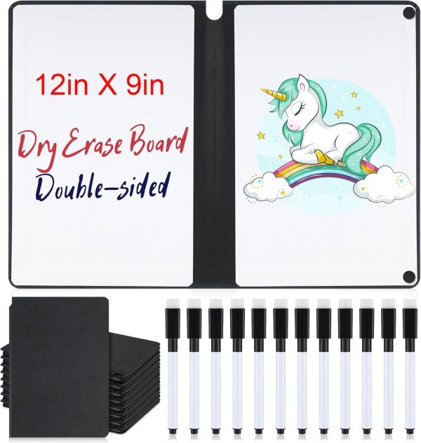 24 PCS Portable Small Dry Erase Notebook 9.5 x 6.7 Inch Whiteboard Notebook with Markers Reusable Small White Board Double Sided Dry Erase Notepad for Students Desk Study(Black)