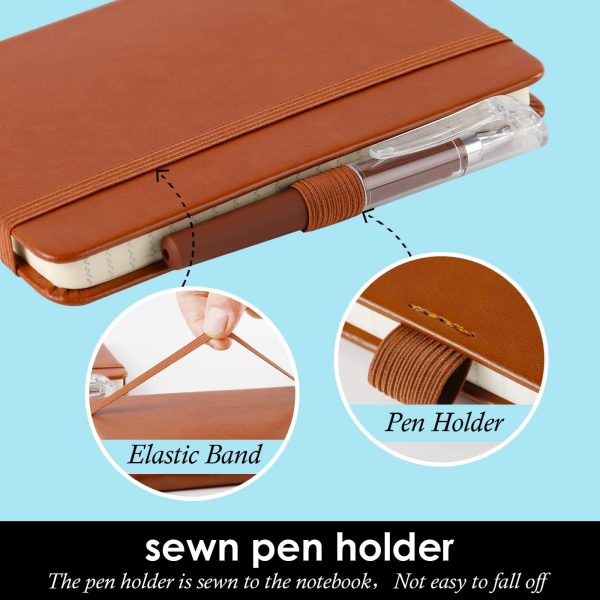 3 Pack Pocket Notebook Journals, Small Notepad Notebooks for Note Taking, A6 Mini Note pads with Pen Holder, 408 Lined Pages, 3.7" x 5.7", Black, Brown, Blue - Image 2