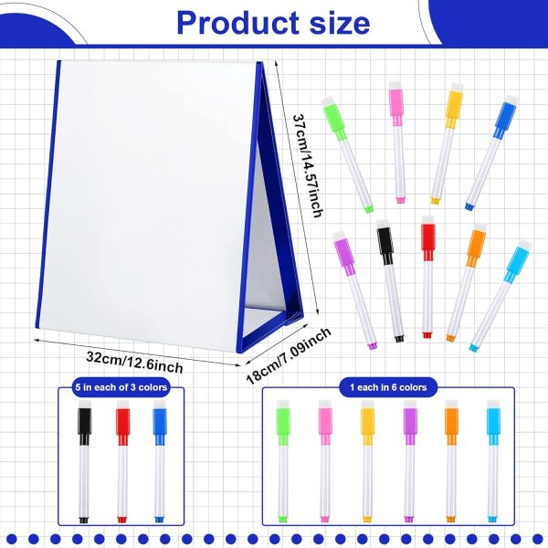 4 Packs Tabletop Whiteboard Foldable Table Top Dry Erase Board Magnetic Easel Drawing Board Double Sided Self Standing Writing Whiteboard with Dry Erase Markers for Kids Teachers Classroom Office - Image 2