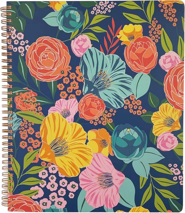 Cute Large Spiral Notebook College Ruled, 11" x 9.5" with Durable Hardcover and 160 Lined Pages, Garden Blooms (Navy) - Image 2