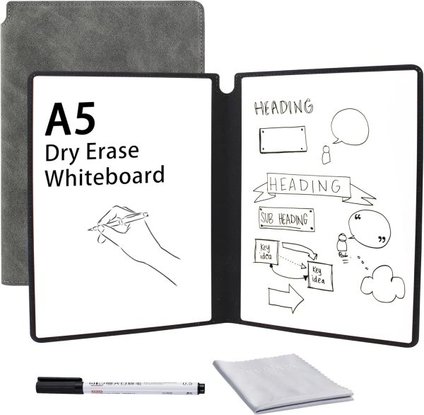 Whiteboard Notebook, Portable Dry Erase White Board Book Reusable Whiteboard Erasable Double-Sided Meeting Notebook with Marker Pen for Business Office School Home