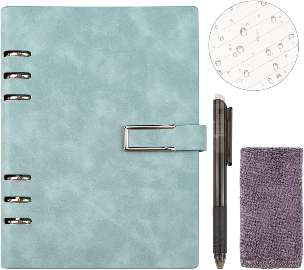 Reusable Notebooks - Stone Paper Waterproof Spiral Notebooks, A5 Wirebound Ruled Sketch Book Notepad Diary Memo Planner with 1 Erasable Pen & 1 Microfiber Cloth Included (9.05''×6.69'')