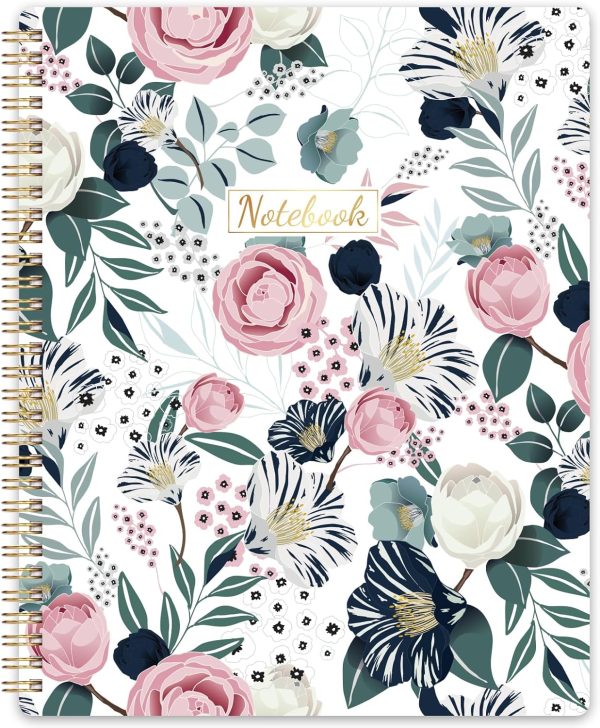 Spiral Notebook - Notebooks Spiral Bound, 8.5" * 11", Journal Notebook with Thick Paper & Back Pocket, 144 Pages, with Twin-Wire Binding, Journals for Women, College Ruled Notebooks - Floral